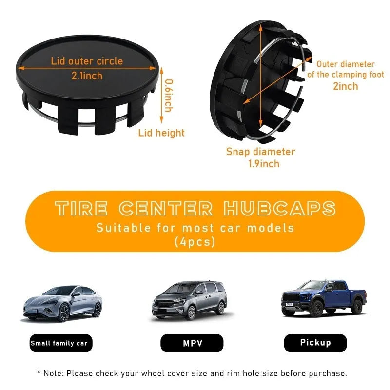 Black and silver plastic 54mm wheel hub caps for Japanese vehicles
