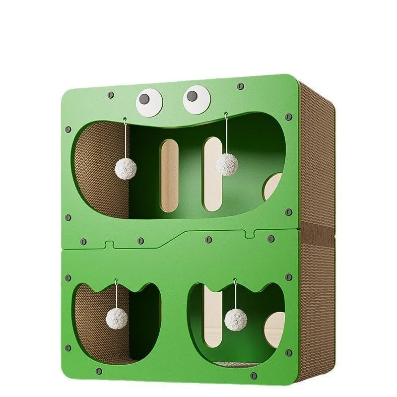 Double layer cat scratching board and enclosed nest in a choice of owl, big eyes, or cat head styles.