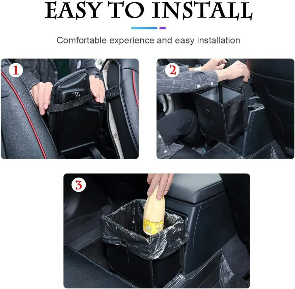 Black waterproof Oxford cloth car folding trash can with hanging loop