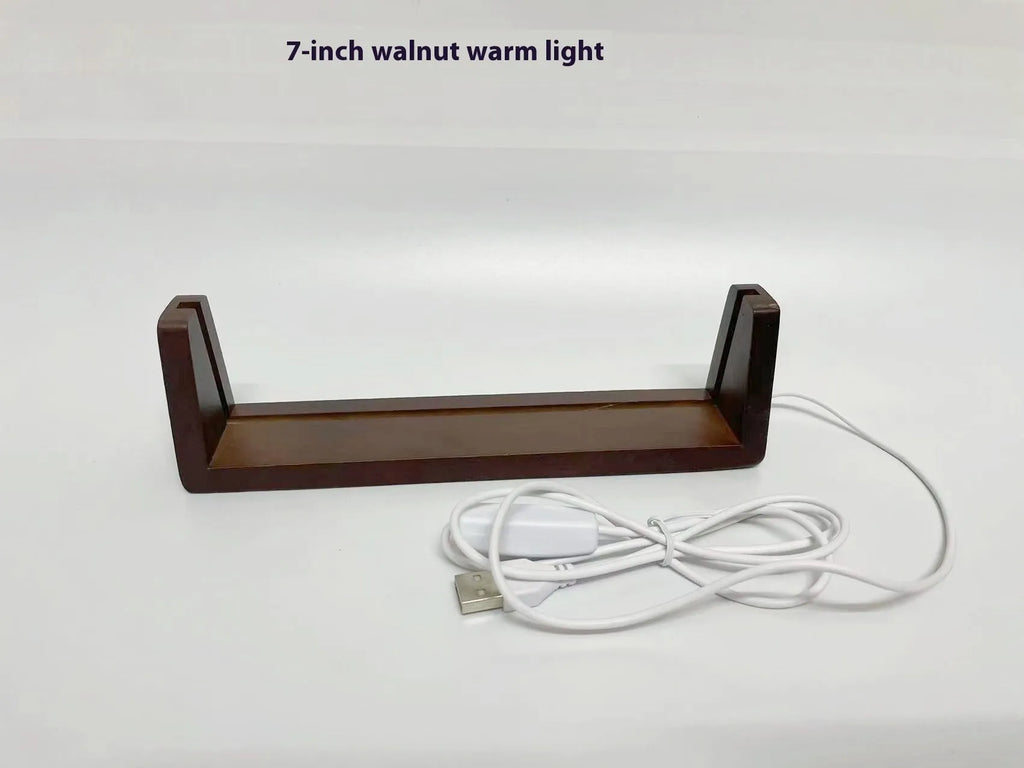 Wooden U-shaped luminous acrylic rack photo frame desk calendar lamp holder with warm light and beech wood base