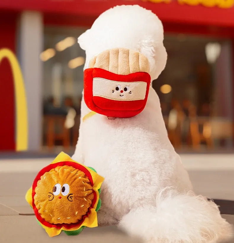 Cartoon hamburger and chips design adjustable vest leash for dogs with backpack.