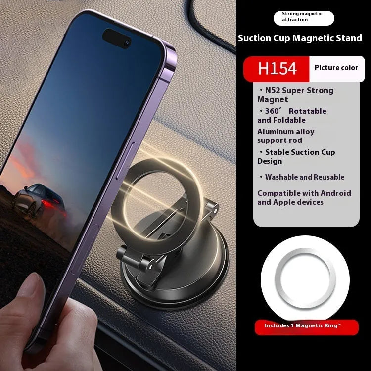H154 black magnetic car phone holder mounted on dashboard