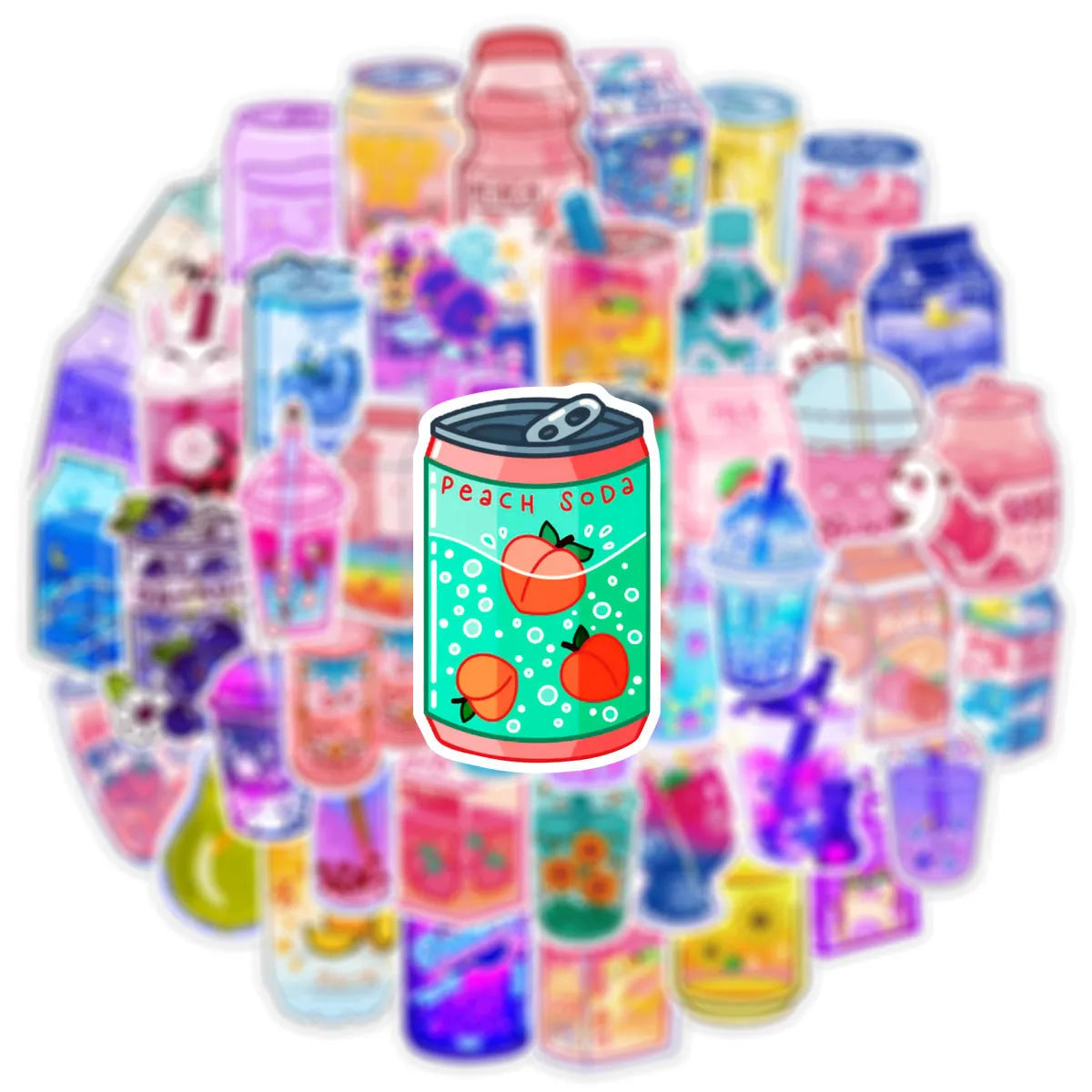Cartoon drink graffiti stickers, 50 pack PVC adhesive, 4-8cm, in OPP bag, colour A