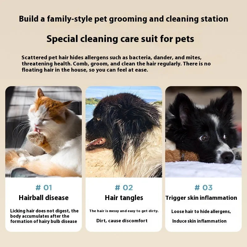 Pink and white pet grooming vacuum cleaner with electric shaver and grooming attachments