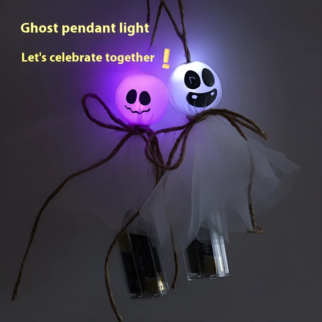 Halloween ghost LED lighting chain with colourful bulbs and battery box