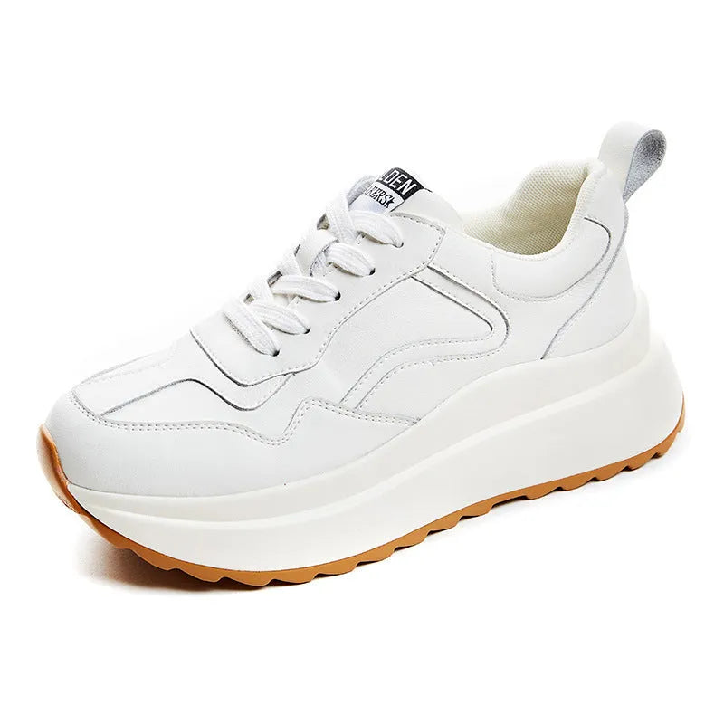 Women's white cattlehide leather casual shoes with mesh lining and cross-strap design