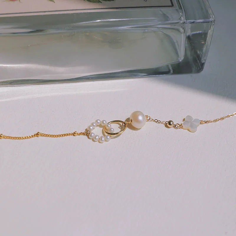 Women's natural freshwater pearl bracelet with 14k gold-plated components