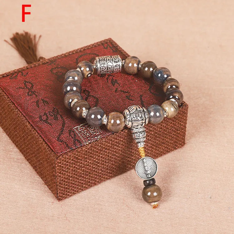 Ceramic gradient bead bracelet with Yonghe blessing charm for men in approximately 13mm size