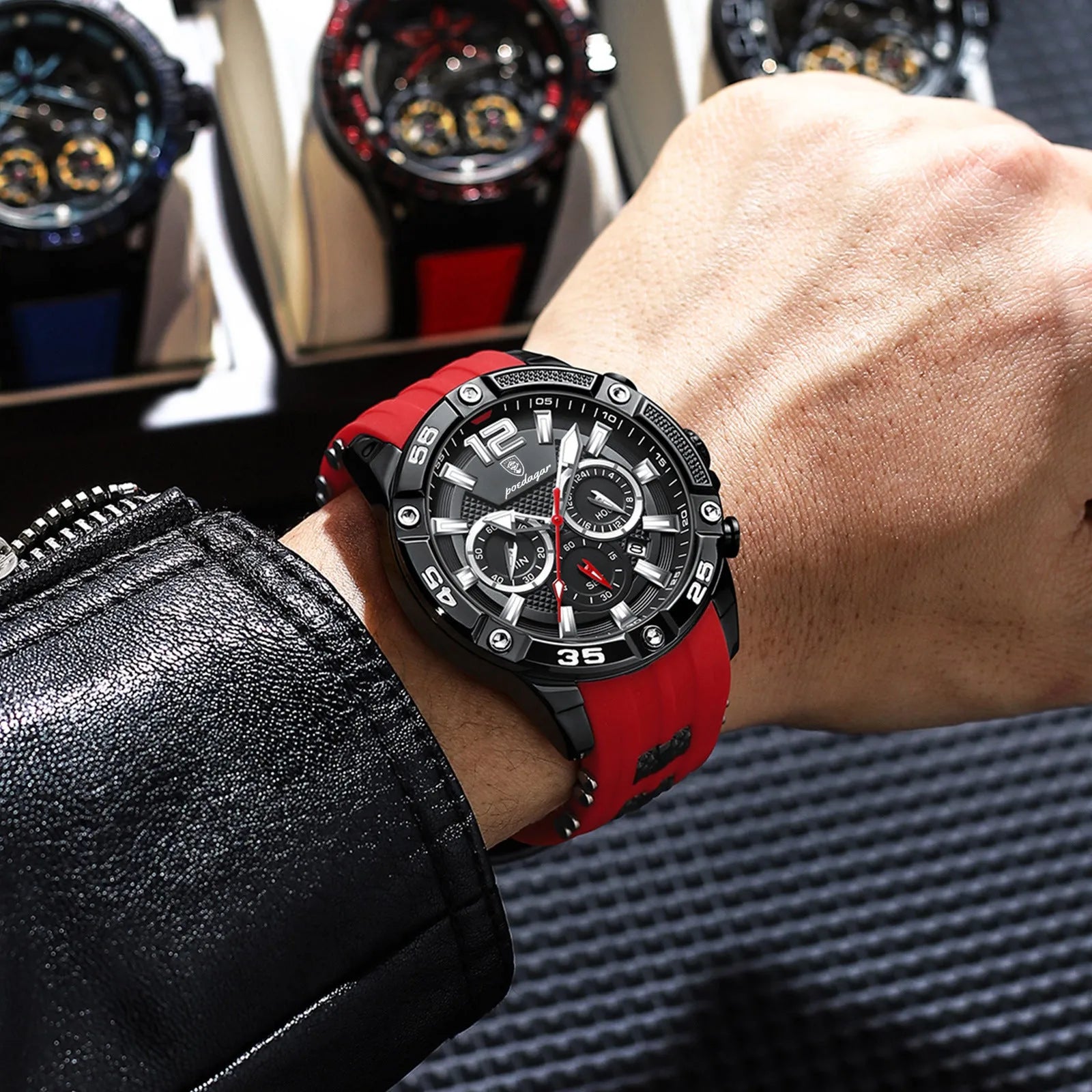 Men's quartz watch with silicone band and 8mm slim case in casual style