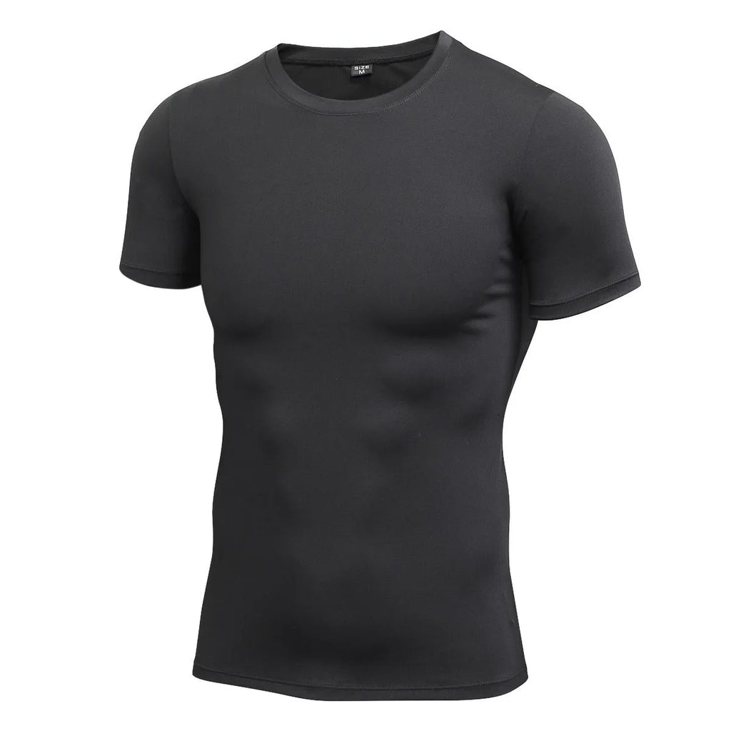 Men's solid colour short-sleeved athletic shirt in stretch quick-dry polyester fabric