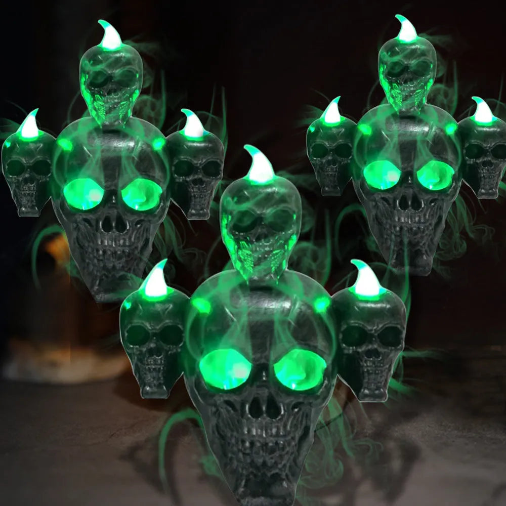 Gold or silver Halloween skull ornament with LED candle light, 14x12x9cm flameless decoration