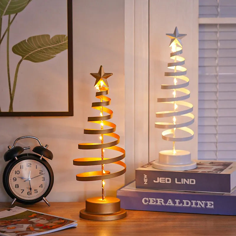 Metal LED spiral Christmas tree table ornament with warm white lights