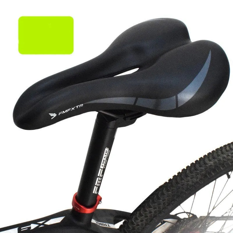 Bicycle seat cushion with hollow centre, shown in 3147 colour pattern, next to an L clamp ring.