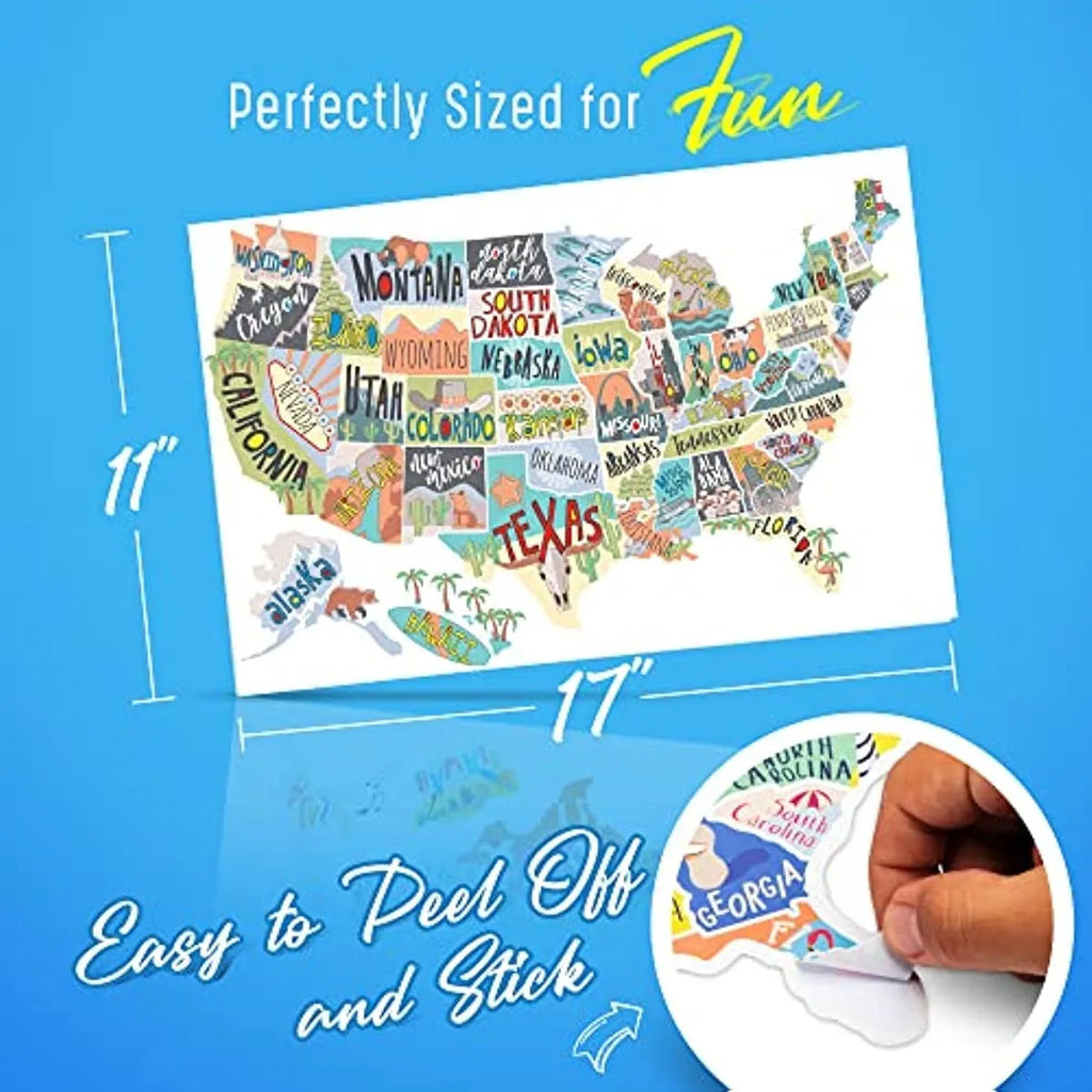 Travel-themed car sticker set showing world map design and separate letter stickers on a white background sheet.