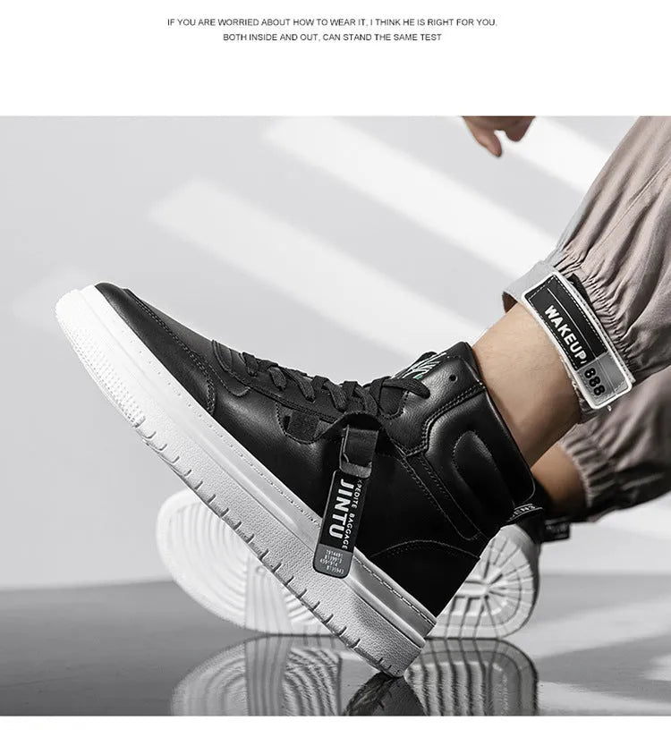 Korean version Tide men's white short boots with artificial PU upper on display