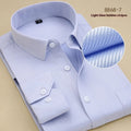 Men's black long sleeve business slim fit shirt in cotton fabric on a hanger.