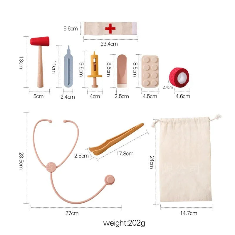 Wooden toy doctor stethoscope with silicone earpieces for children's pretend play