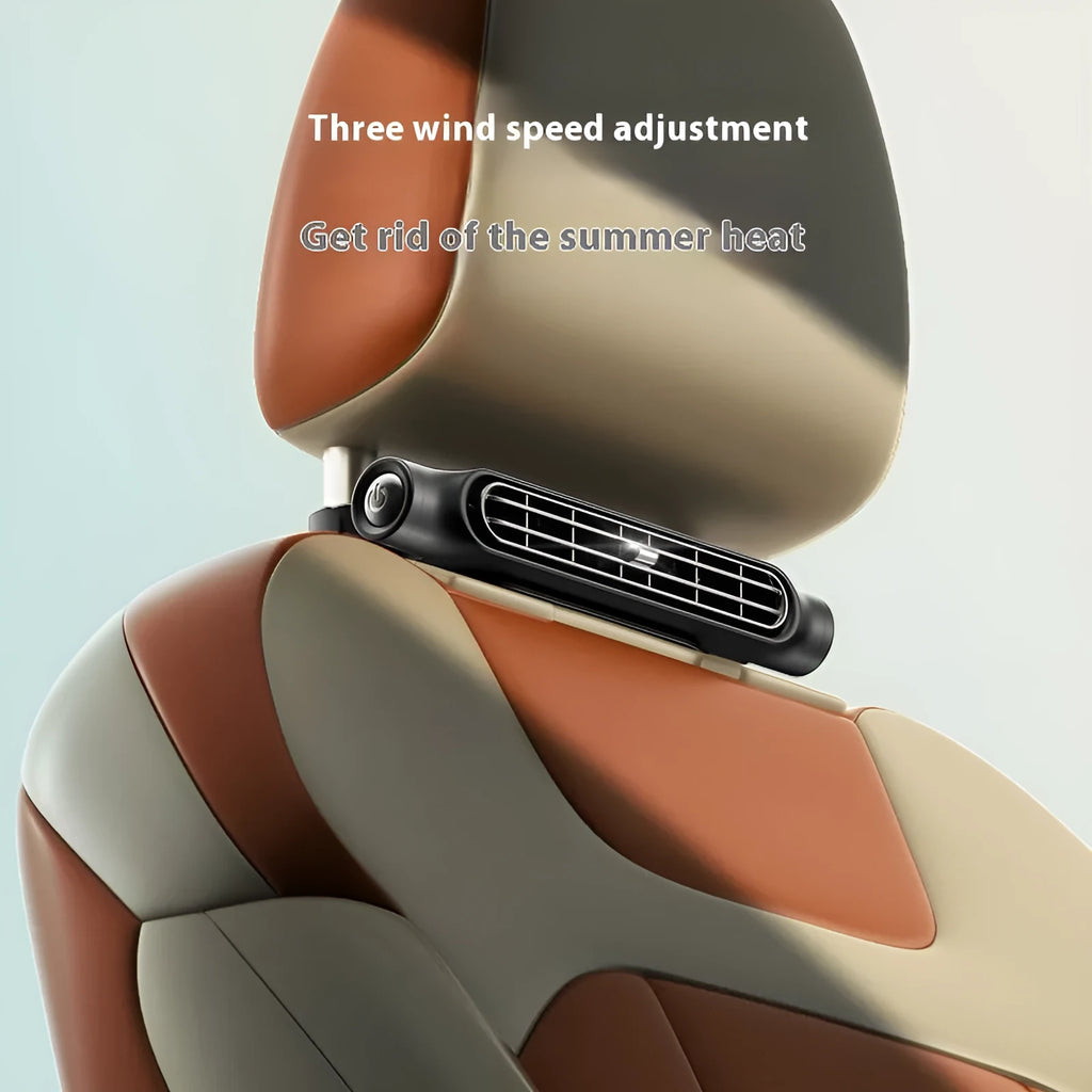 USB car seat fan with Velcro strip and 3-speed button in beige colour
