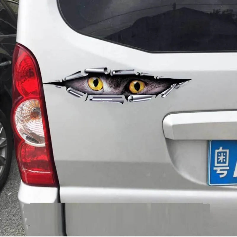 3D tiger eye and eagle eye car bumper sticker on vehicle door measuring 35cm by 10cm