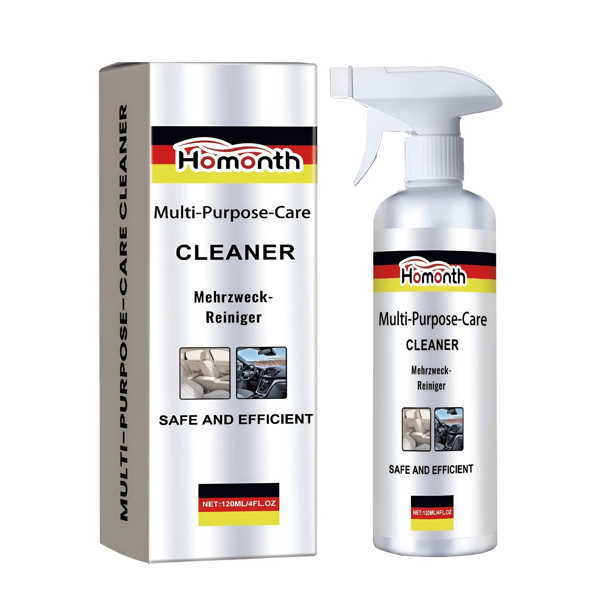 Car multi-function foam cleaner 120ml bottle measuring 4.3 by 19.8cm for upholstery and dashboard cleaning