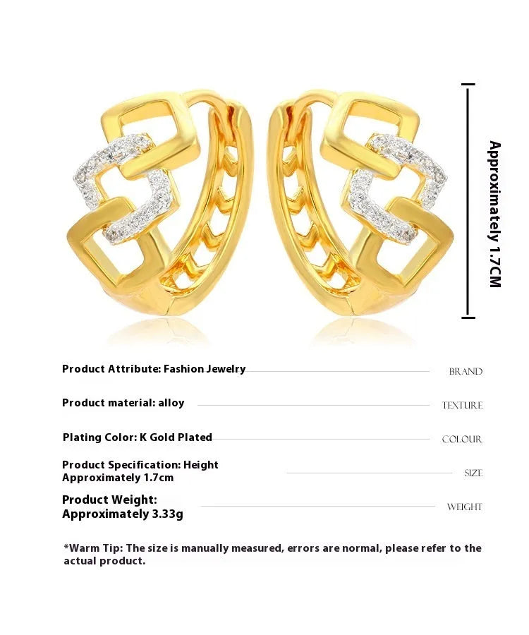 Geometric hollow out alloy earrings with electroplated gold finish and simple style