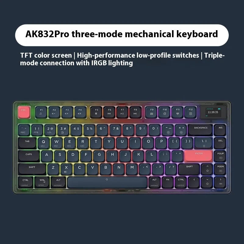 Ajazz AK832PRO green mechanical keyboard with colour screen and 81 PBT keycaps.
