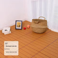 Pack of 10 wood grain patterned plastic floor tiles showing non-slip surface and splicing edges.