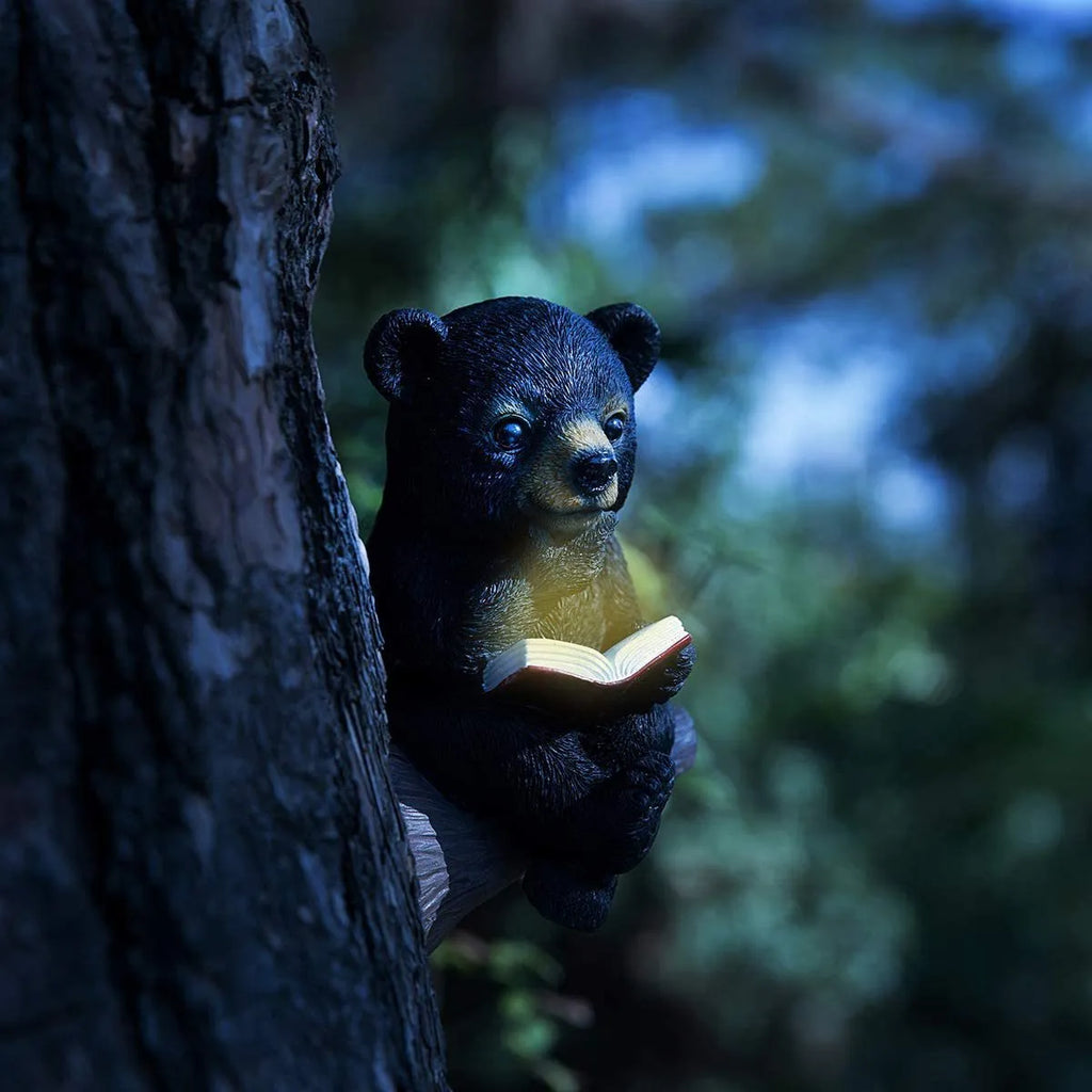 Black bear solar light ornament made of synthetic resin in modern simplicity style for garden pathways