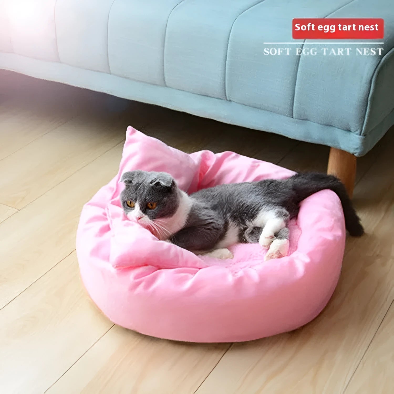 PP cotton filled dog bed in light grey or pink colours with five size options for dogs
