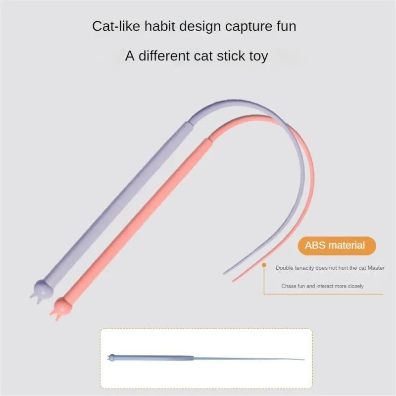 Simulated mouse tail cat toy with silicone tail and cat head design in blue or pink colours
