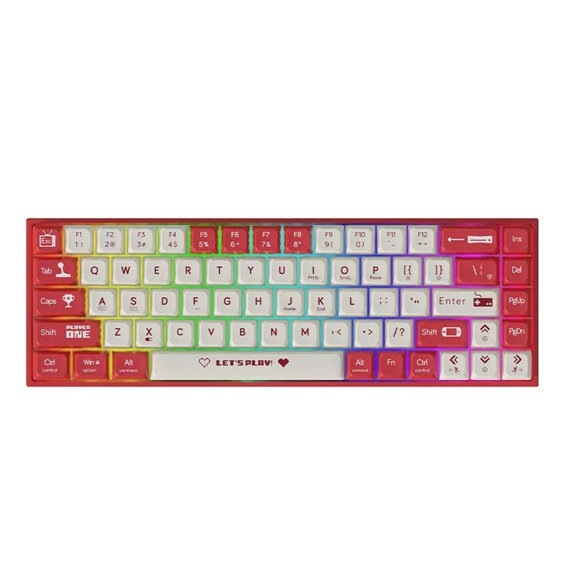 Ajazz AK680 DIY wired mechanical keyboard with hot-swappable red, green, or tea switches on a desktop