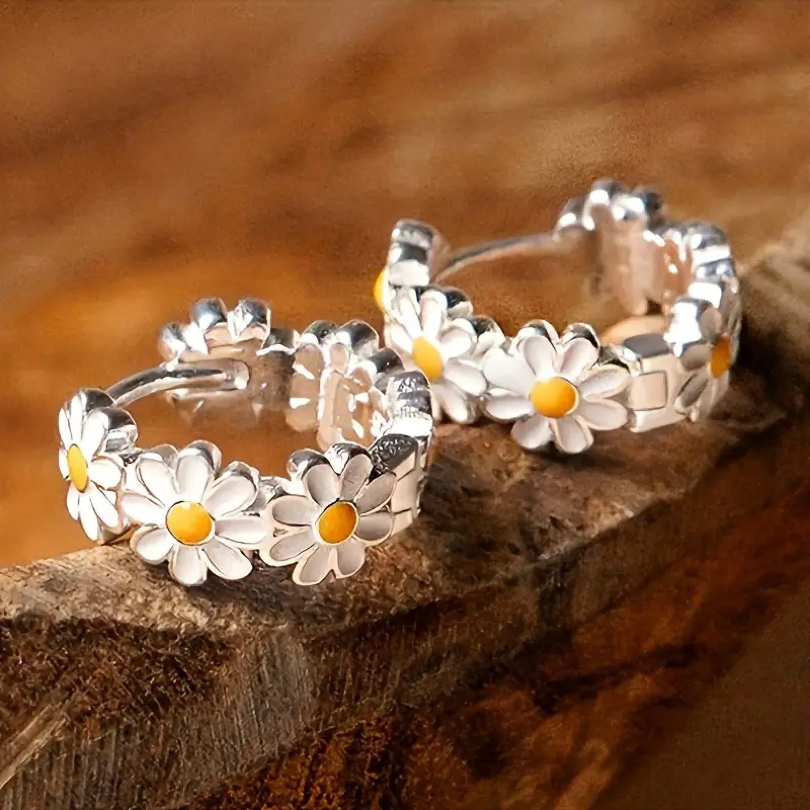 White daisy flower fashion earrings with platinum gem accents on copper base