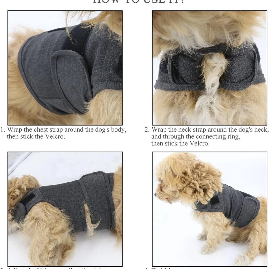 Classic dog anxiety jacket breathable thunder vest in grey for dogs, sizes XS to XXXL