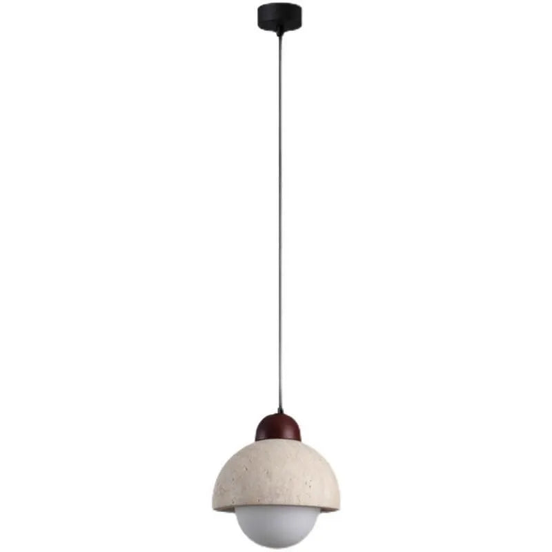 Yellow cave stone wabi sabi style marble bedside pendant light on a wooden surface