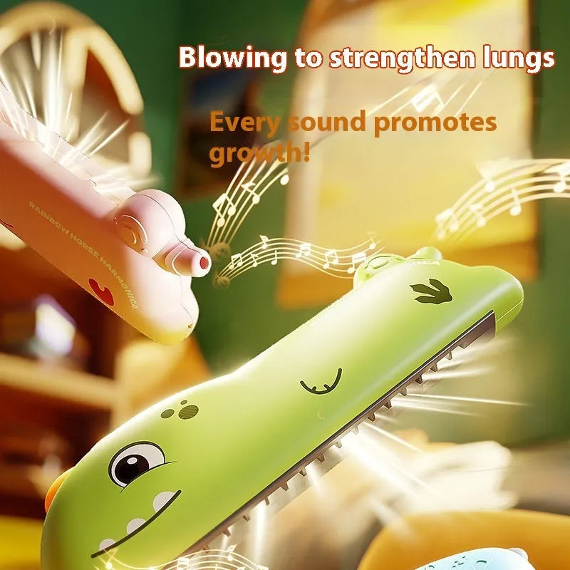 Children's cartoon whistle musical instrument in green dinosaur colour, plastic toy for ages 3-6