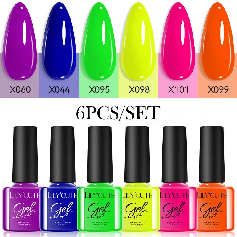 UV gel nail polish set showing 20 solid colour bottles including nude, glitter and sequin finishes