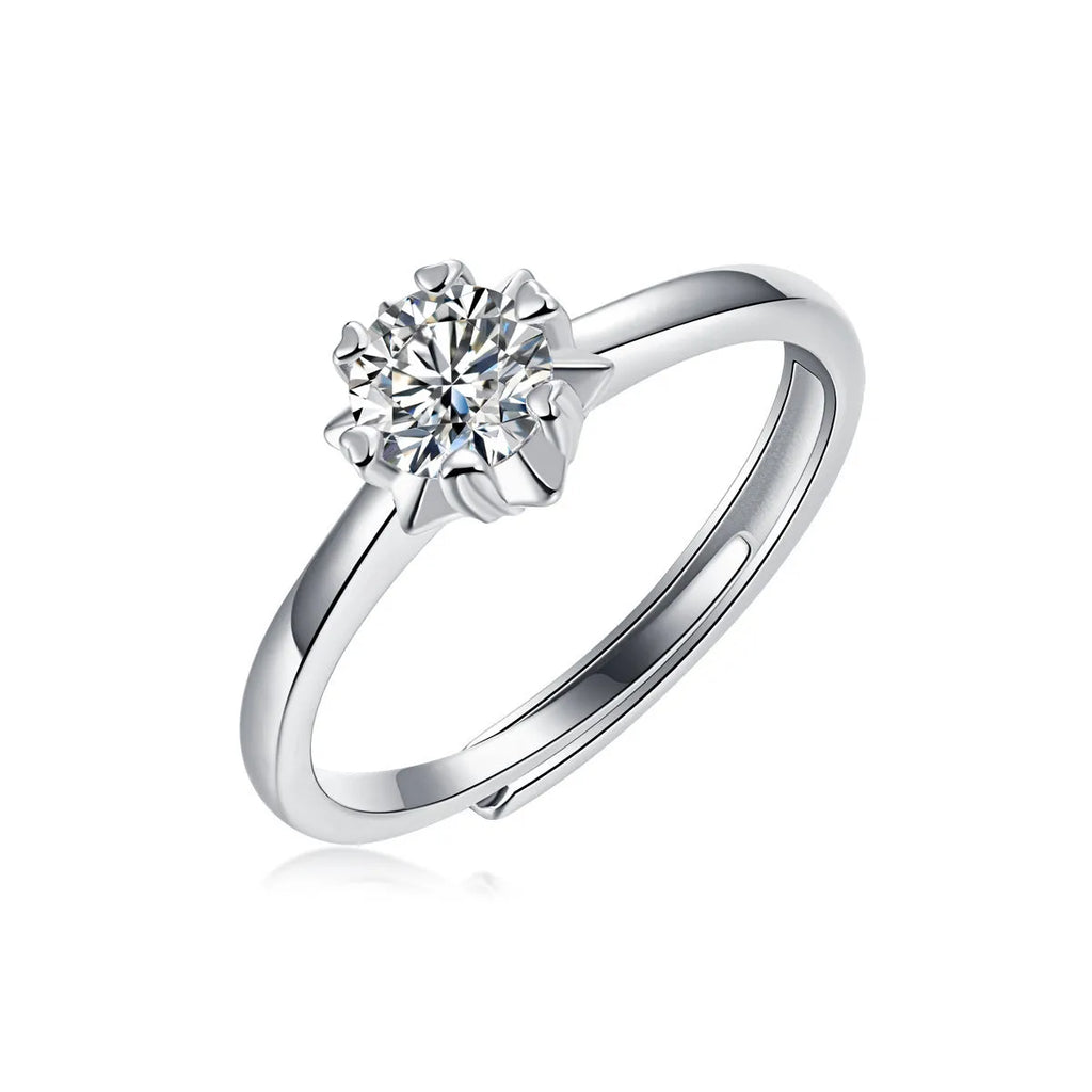 925 sterling silver moissanite snowflake asterism ring with geometric round cut for women