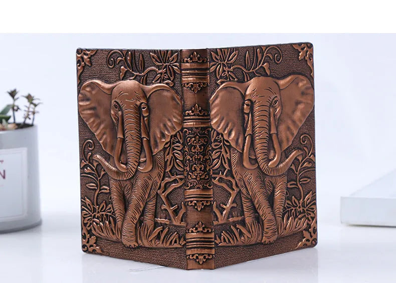 European-style embossed retro notebook with PU cover, three-dimensional relief craft, and brushed bronze highlights