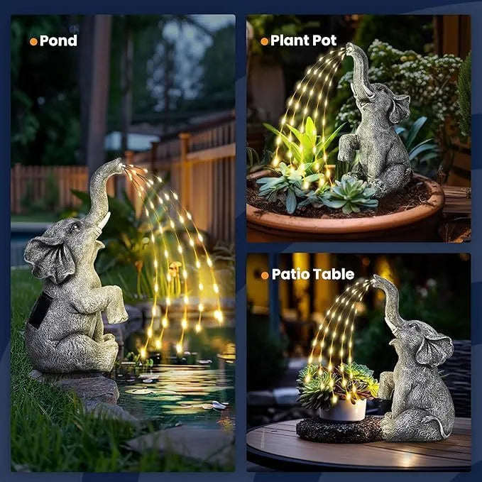Resin elephant statue with built-in LED light for outdoor garden decoration