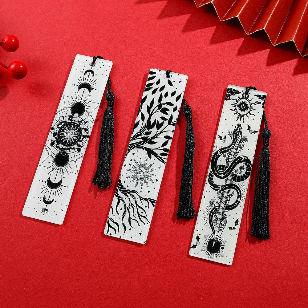 Skull pattern acrylic tassel bookmark in one of ten colour options A to J