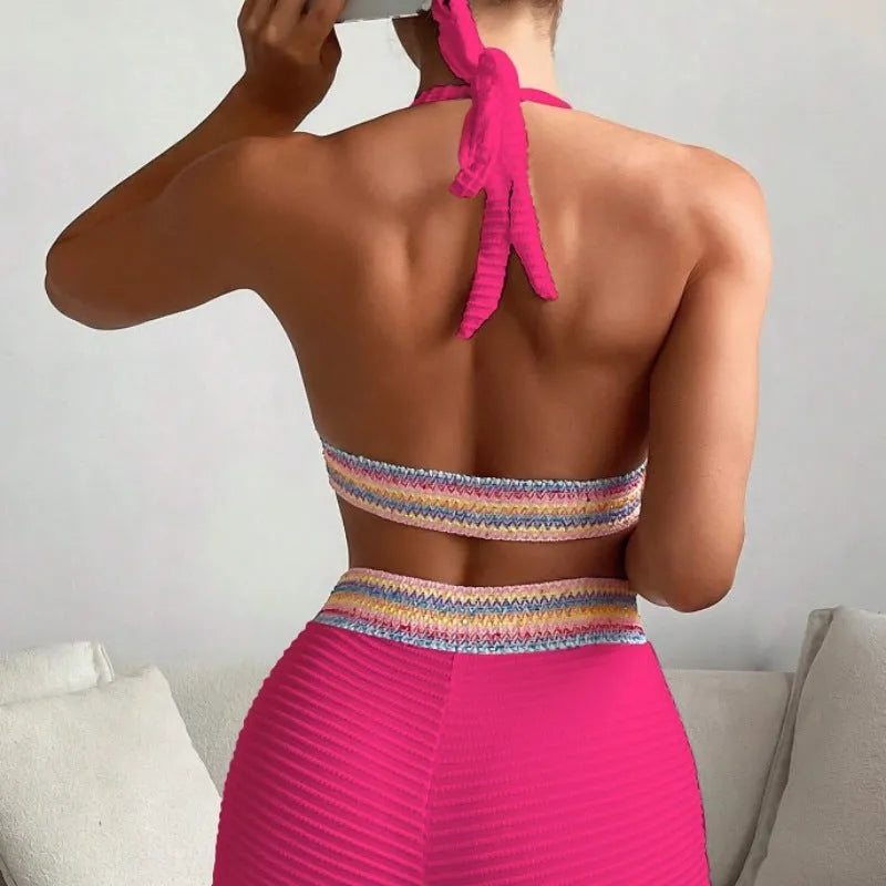 Women's high waist bikini swimsuit in two-piece design with polyester fabric