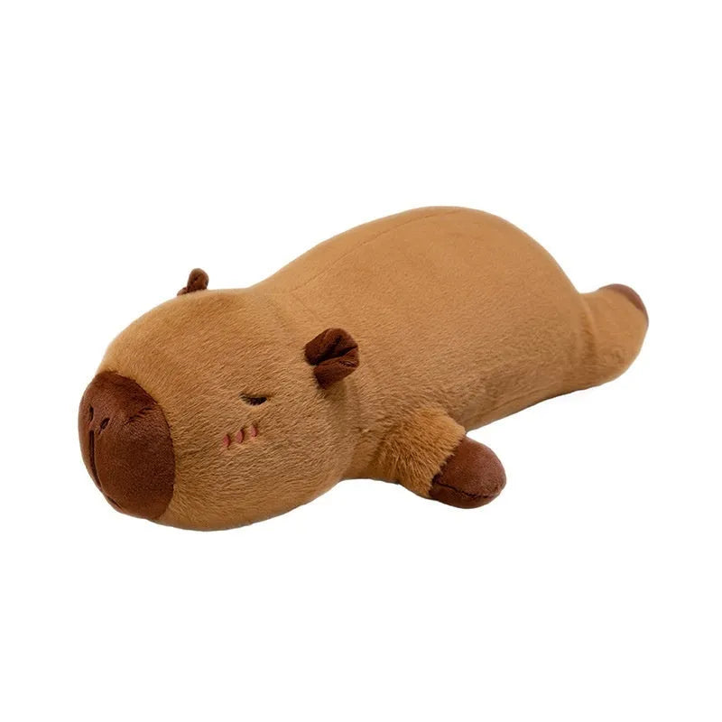 Brown lying-style capybara plush toy in 60cm, 80cm, and 1m sizes with short plush and PP cotton filling