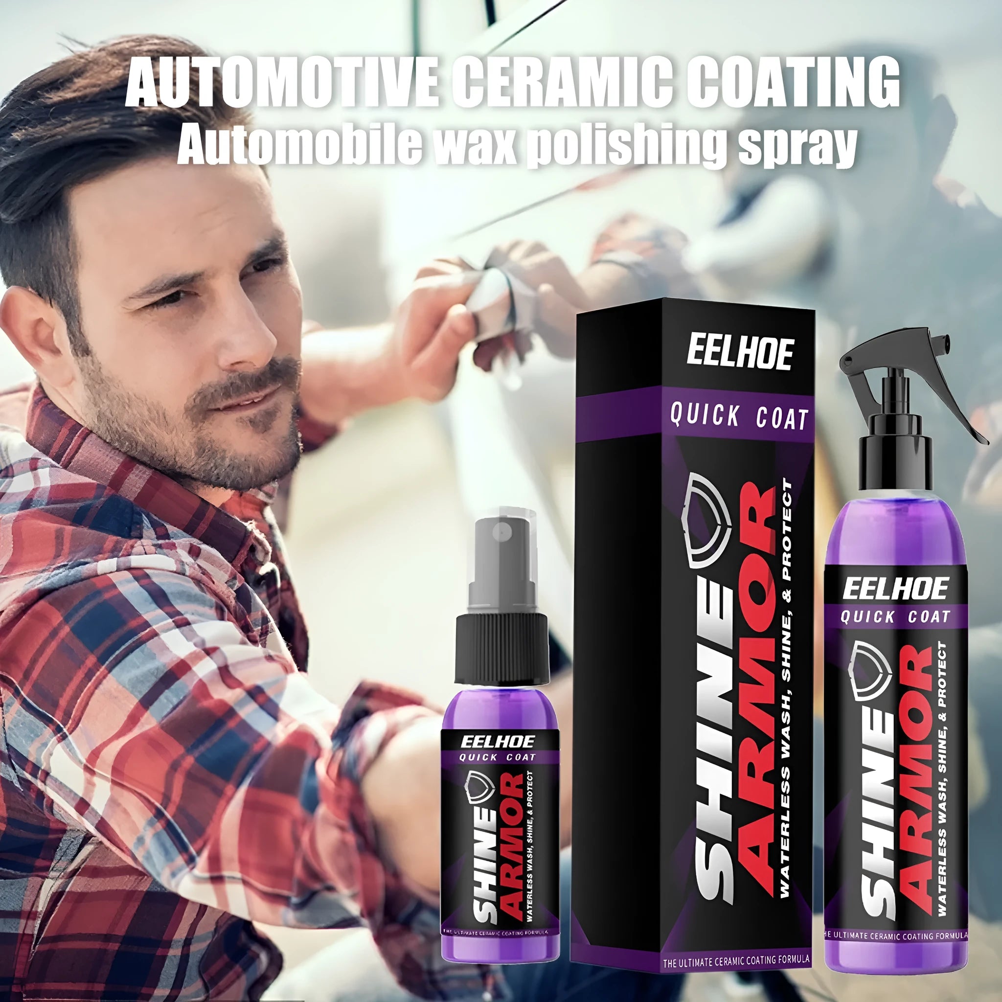 Purple liquid car coating spray in a bottle, showing 30ml and 100ml size options.