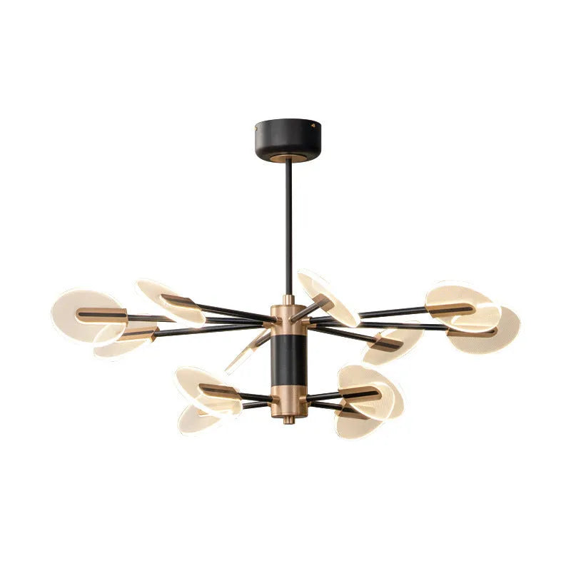 Nordic style iron frame LED chandelier pendant light with multiple acrylic shades.
