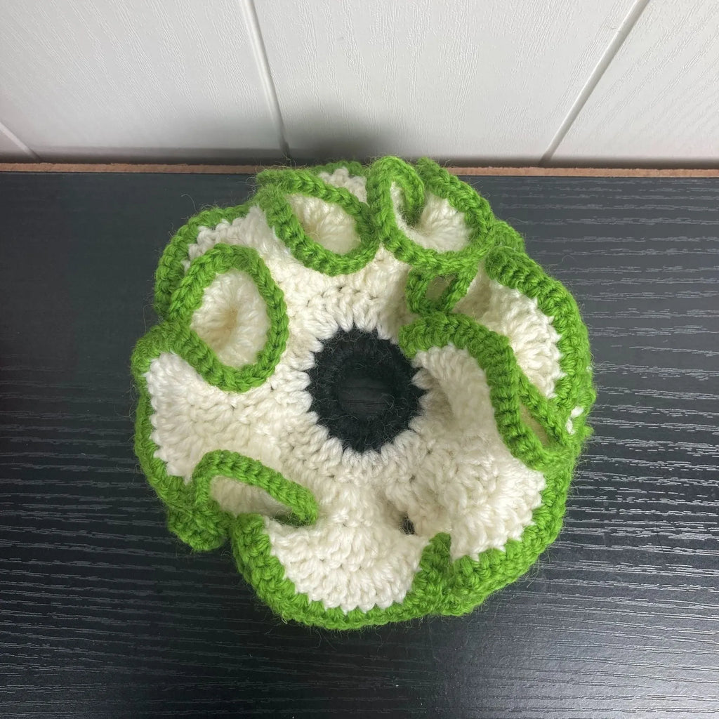 Girls cute bud hair ring with knitted flowers in pink and white polyester