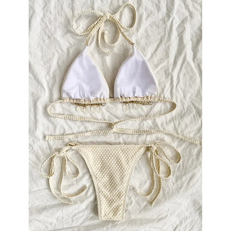 Women's halter lace-up bikini swimsuit in polyester fabric for beach wear