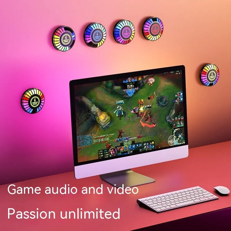 Black square RGB ambient light with magnetic base, dimensions 60x60x20 cm.