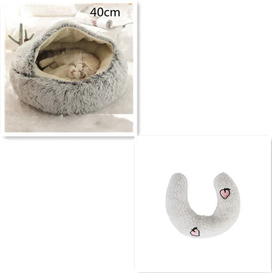 2 in 1 round plush pet bed with PP cotton filling for dogs and cats, available in brown, 65cm size