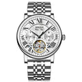 Men's automatic mechanical waterproof watch with steel bracelet in business chronograph style