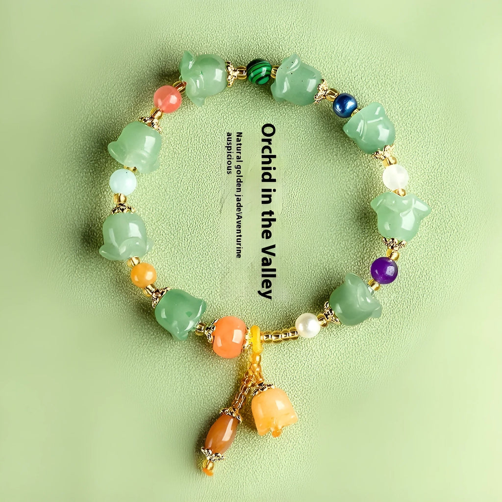 Natural Xinjiang jade orchid bracelet in aventurine orchid colour for 14-18cm wrist.
